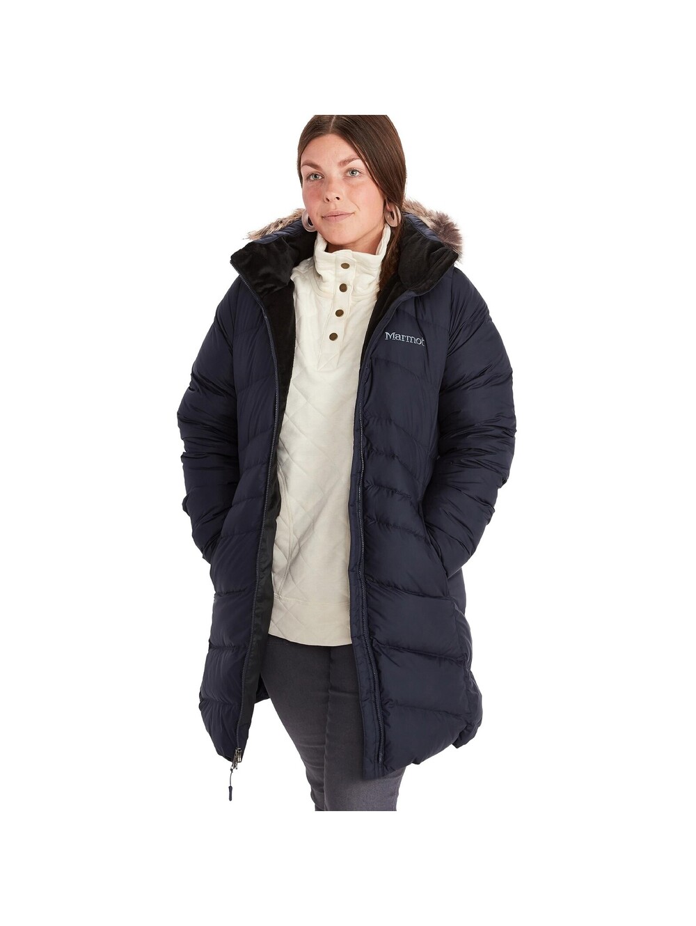 MARMOT Women's Montreal Mid-Thigh Length Down Puffer Jacket, Midnight Navy,Small - Picture 1 of 9